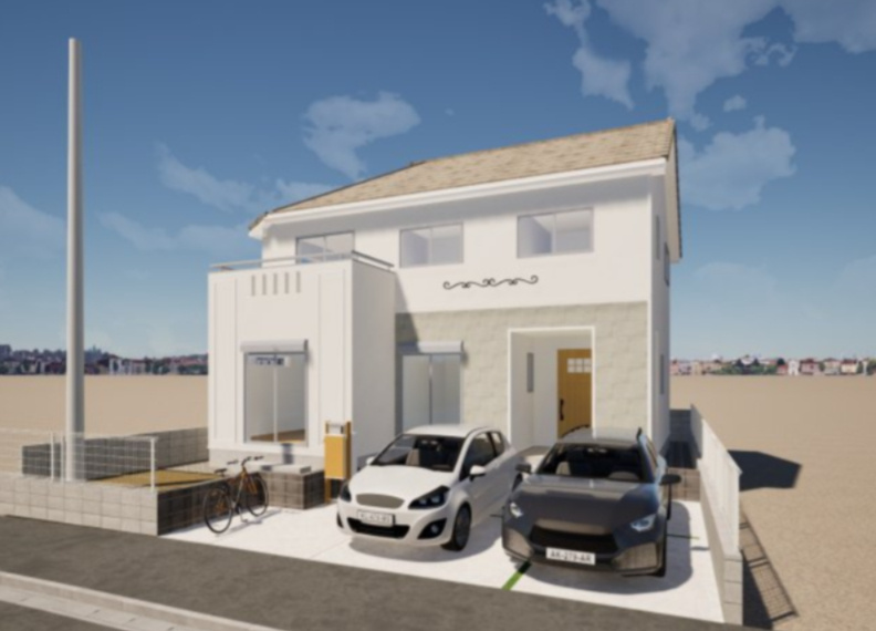 横浜市青葉区鉄町　新築戸建【仲介手数料無料】カースペース2台の外観パース
