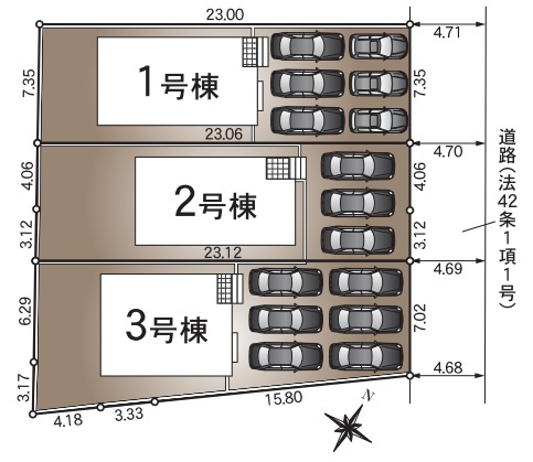 クレイドルガーデン　清水町徳倉　第25　全3棟の区画図|3台～6台可能な駐車スペース♪
広々敷地♪駐車場とは別にお庭としても利用できるスペースがあります♪