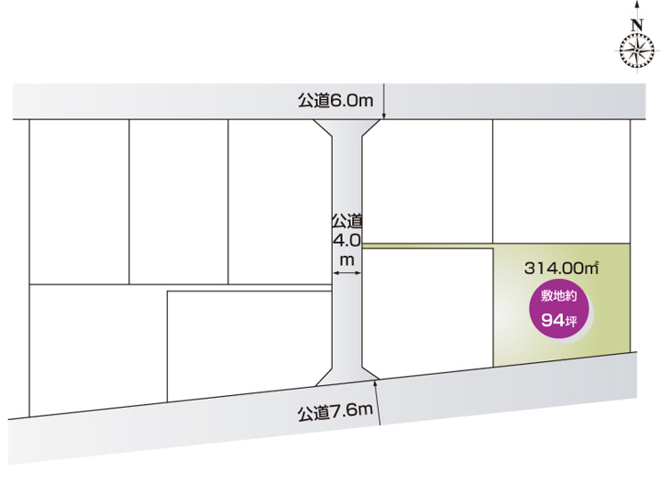 大字下新田（全9区画）J区画：土地面積　314㎡（94.98坪）