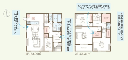 高崎市新町第8　新築住宅全9棟の間取り|■3号棟　土地55.19坪　建物33.06坪　WIC　納戸　バルコニー■