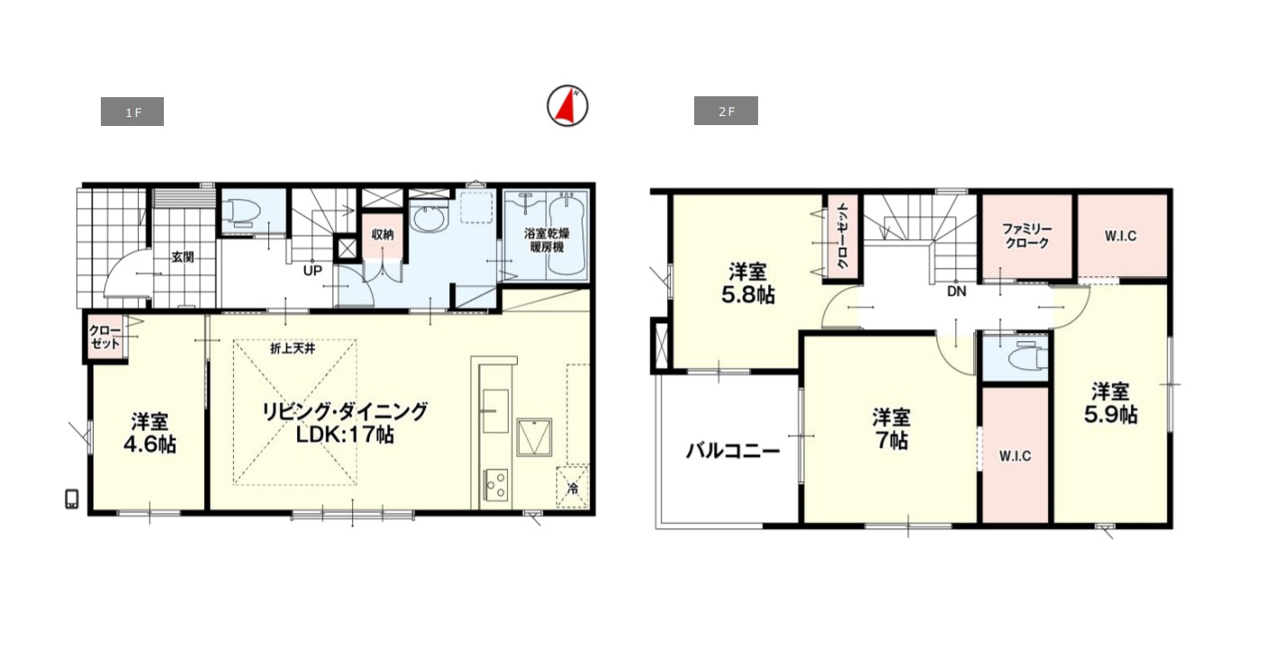 高崎市栗崎町1期　新築住宅全1棟の間取り|■建物32.43坪　WIC　ファミリークローク　南面バルコニー■