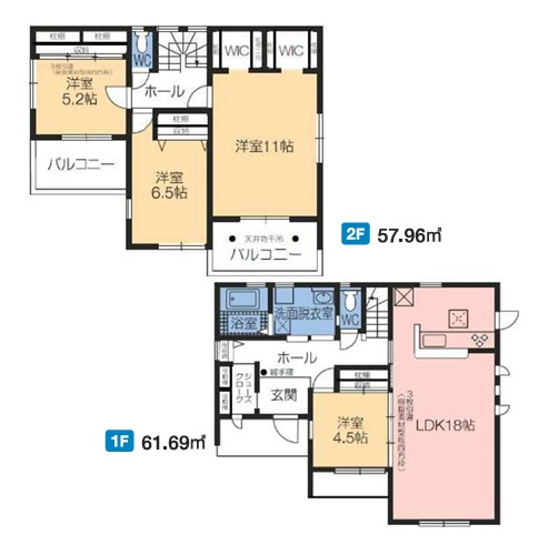 第3榛東村広馬場　新築住宅全4棟の間取り|■建坪36.19坪　敷地97.68坪　SIC　WIC　二面バルコニー■