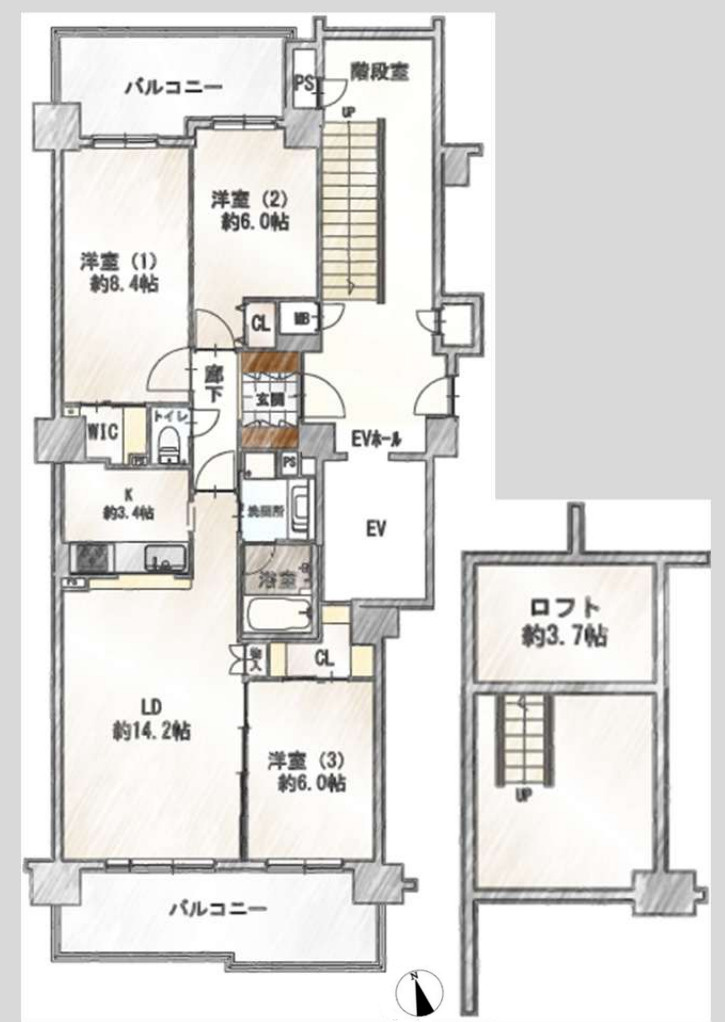 港北ニュータウンイオ6番館【仲介手数料無料】ペット可♪の間取り