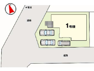 宇都宮市緑１１期　新築住宅全１棟の区画図|角地で陽当たり・通風良好！駐車は並列２台含む計３台可能です♪