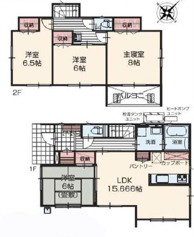 那須塩原市東三島３丁目の新築一戸建の間取り|◇土地55.66坪　建物31.06坪　太陽光発電　パントリー　全居室６帖以上◇