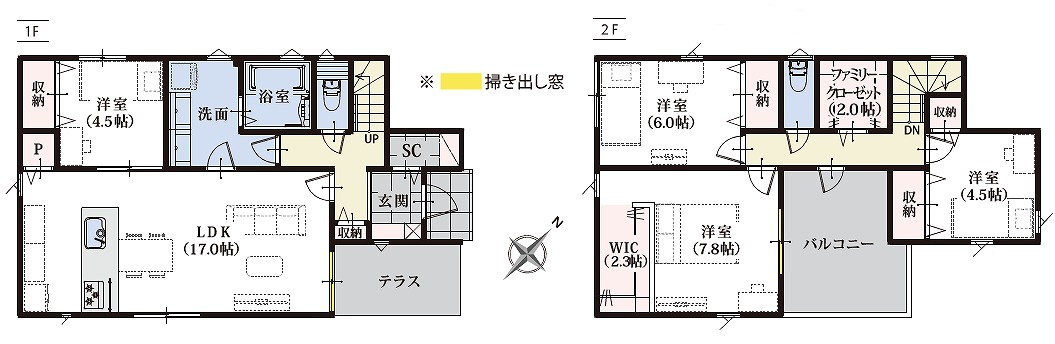 函南町仁田3期　全3棟の間取り|【2号棟】
4LDK+ウォークインクローゼット+シューズクローク+パントリー+ファミリークローゼット
土地面積159.20㎡(48.15坪)　建物面積108.47㎡(32.89坪)