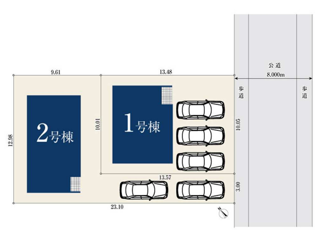 横浜市青葉区つつじが丘 新築戸建て【仲介手数料無料】カースペース3台の区画図