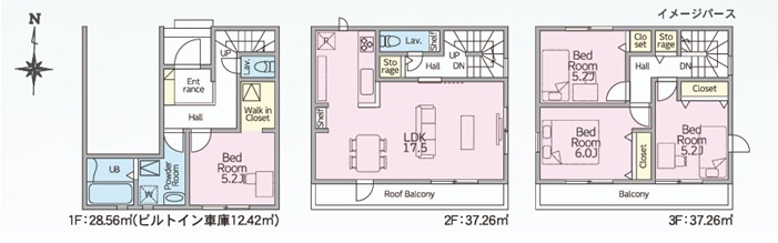 前橋市天川原町1丁目1期　新築住宅全1棟の間取り|■建物31.18坪　玄関収納　WIC　ルーフバルコニー■