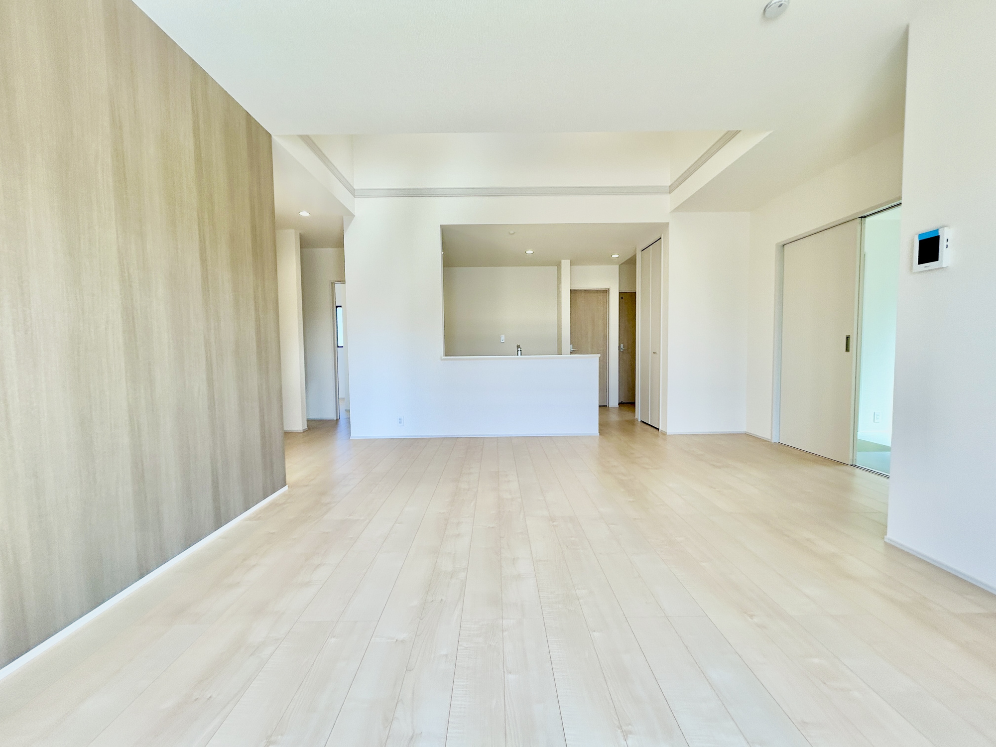 前橋市小坂子町　新築住宅全1棟の居間・リビング|オープンでのびやかな空間を生み出す、こだわりの広がりとゆとり。家族と過ごす時間を大切にしたい方にぴったりの明るくゆとりある住空間です。
