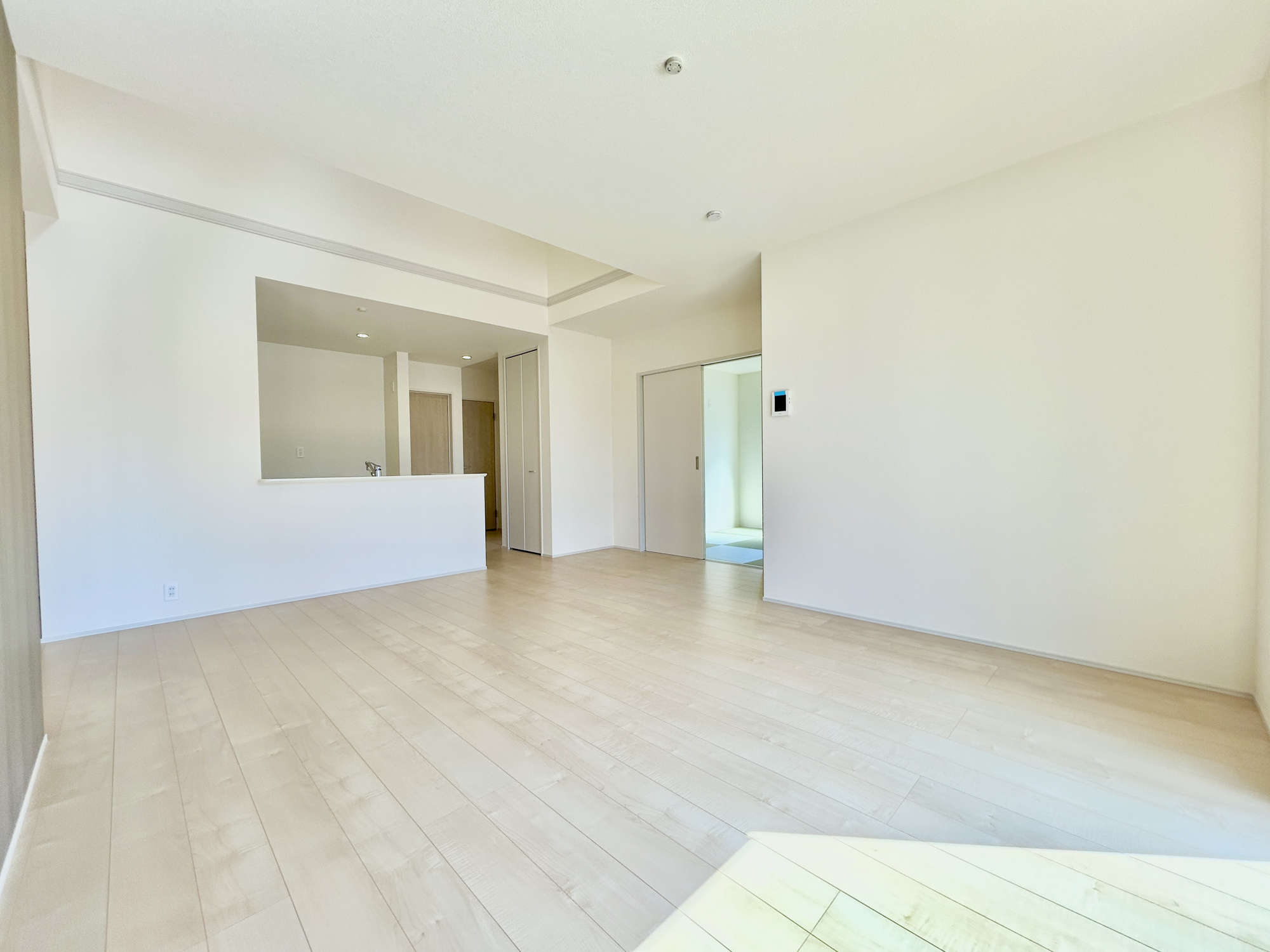 前橋市小坂子町　新築住宅全1棟の居間・リビング|ここにはみんなが集い、食事と楽しい会話が始まる。話に夢中になりすぎて、ついつい時を忘れてしまう。そんな束の間の幸せを感じさせてくれる場所。
