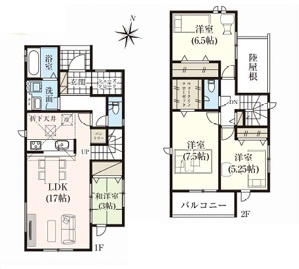 前橋市関根町　新築住宅全3棟の間取り|■建坪32.06坪　敷地67.06坪　全居室収納付き　インナーバルコニー■
