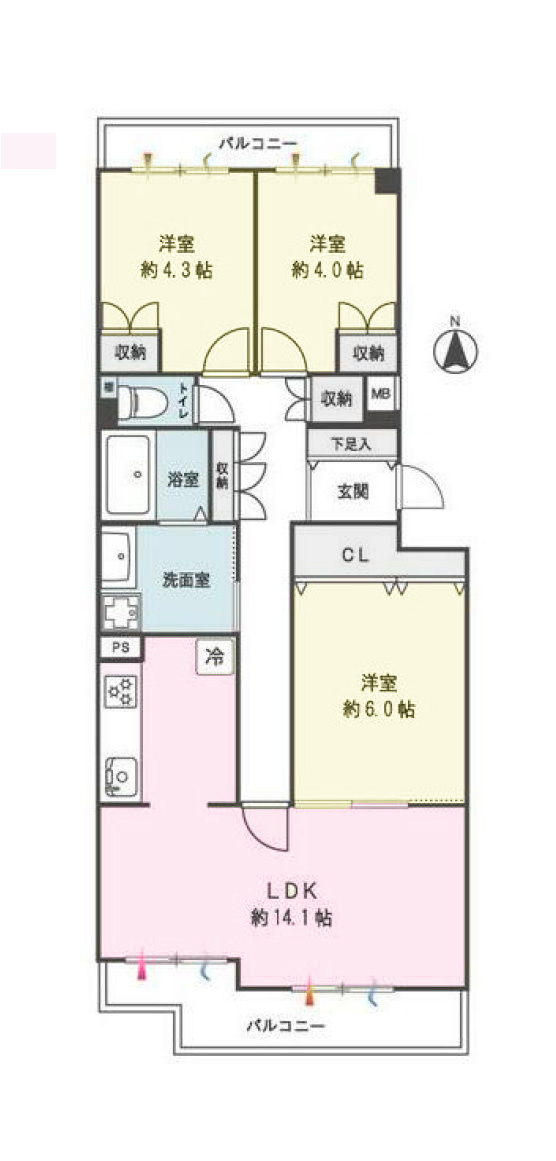 最上階◆3LDK◆ららぽーと横浜至近～藤和ライブタウン中山1号棟～の間取り|3LDK、専有面積72.09㎡