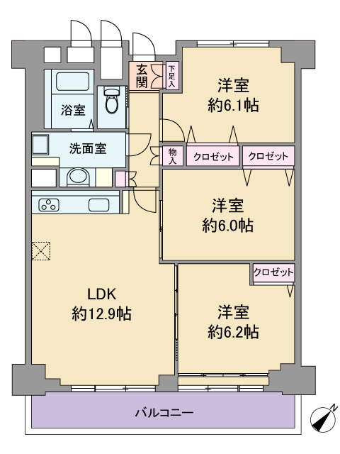  ≪苦竹駅1分≫ウエストパレスマンションの間取り|◆当日・平日のご案内大歓迎◆ 3LDK、価格2,190万円、専有面積70.76m2、バルコニー面積10.50m2人気エリアにつき、お早めにお問い合わせください♪