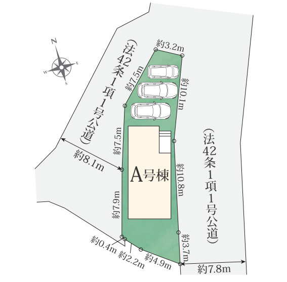 ハートフルタウン　静岡市葵区北2丁目2140番　全1棟　の区画図|●区画図●３台以上並列駐車可能な敷地♪