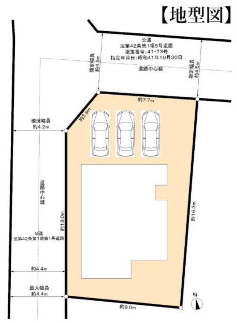 横浜市港南区上永谷４丁目 新築戸建て【仲介手数料無料】カースペース3台の区画図