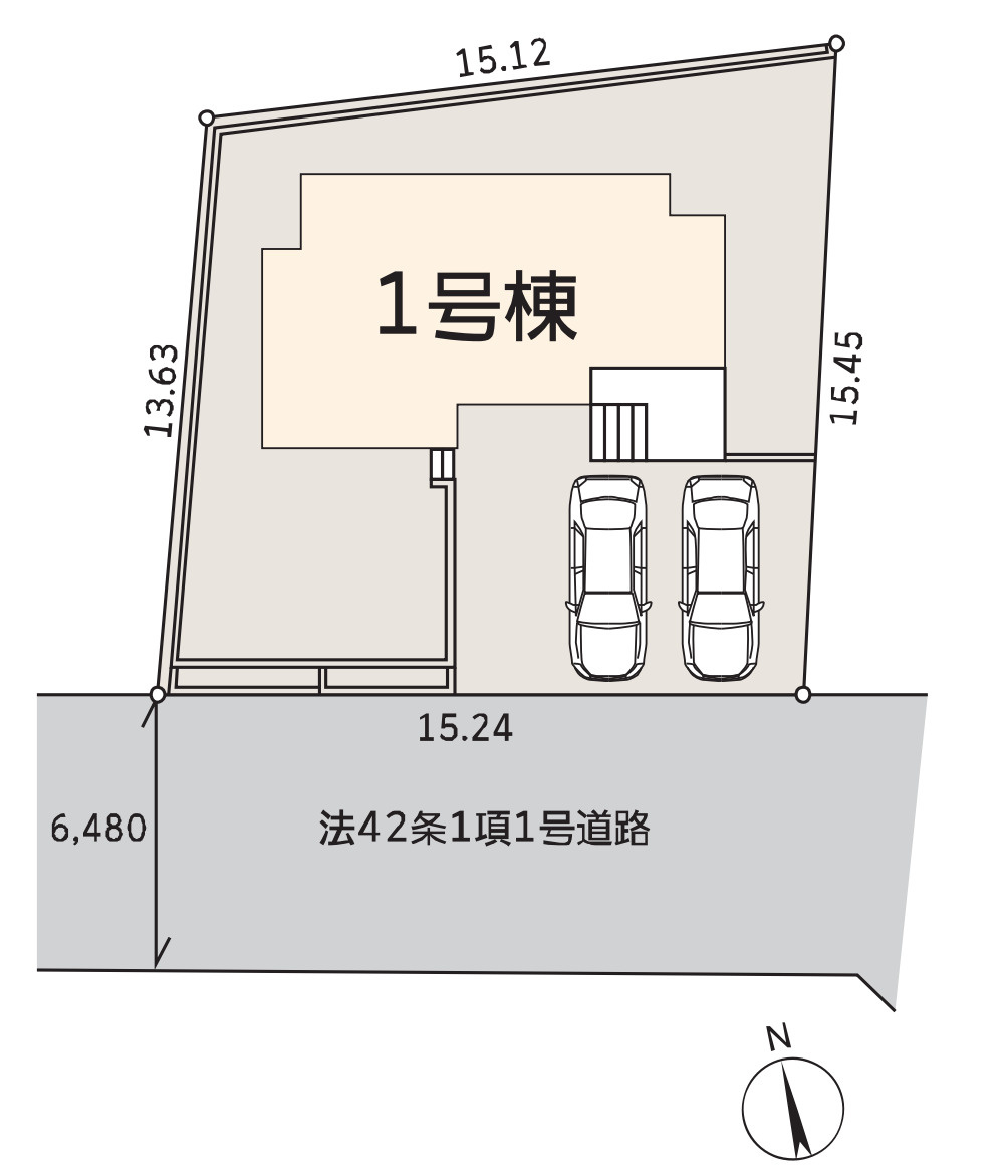 横浜市青葉区奈良町 新築戸建て【仲介手数料無料】カースペース2台の区画図
