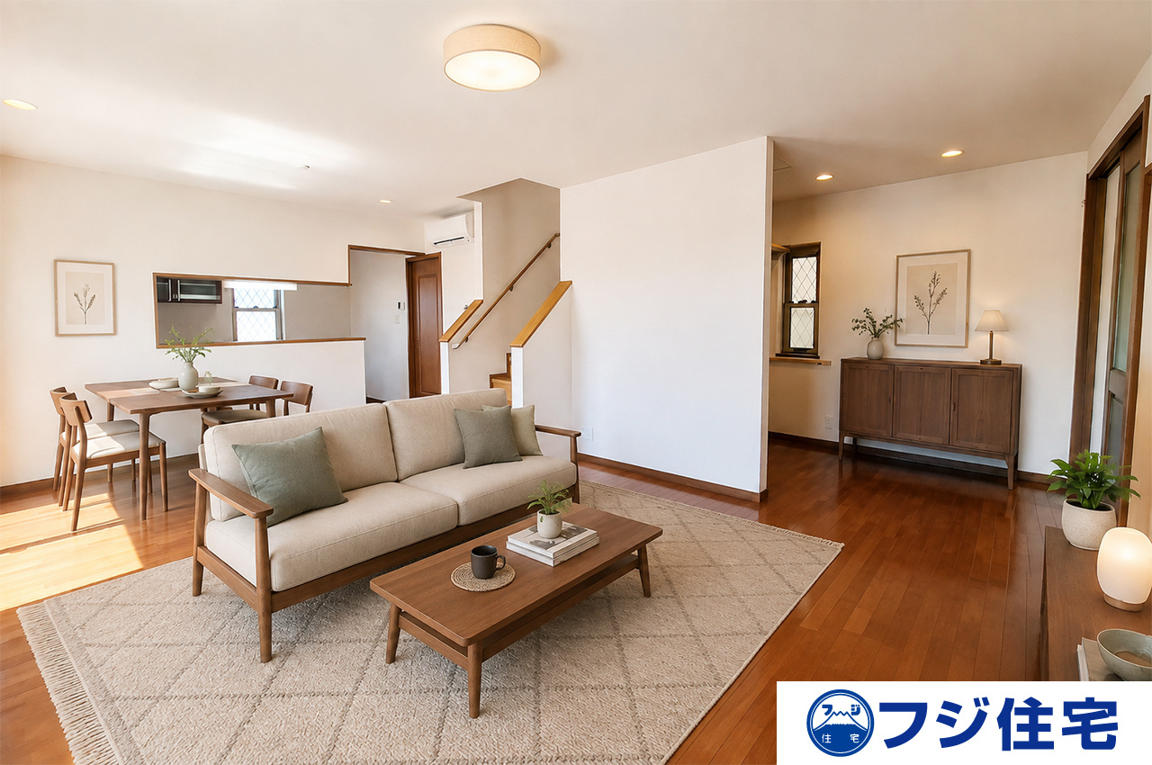泉佐野市新安松3丁目の居間・リビング|※バーチャルステージング画像（AI合成）です。合成された家具等は販売価格に含まれません。
