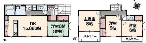 栃木市大平町西野田の新築一戸建の間取り|◇土地52.33坪　建物31.31坪　全居室南向き　２階洗面台◇