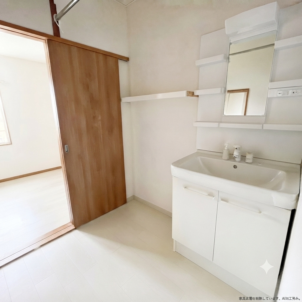 登別市美園町1丁目12-4　中古住宅の独立洗面台|家具、家電を削除しております。AI加工済み。