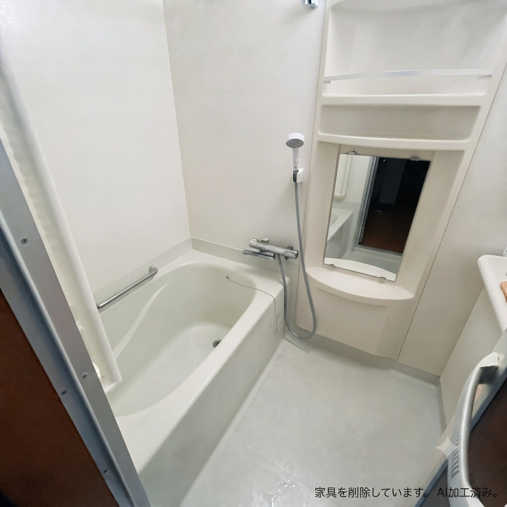 登別市美園町1丁目12-4　中古住宅の浴室|家具、家電を削除しております。AI加工済み。