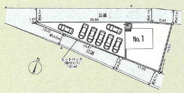 佐野市浅沼町の新築一戸建の区画図|敷地面積は９８坪！駐車最大７台可能！大型車の駐車もできちゃう広さです♪