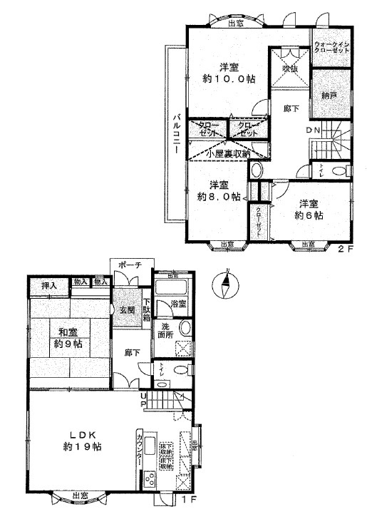 鎌ケ谷市東道野辺３丁目戸建の間取り|１階LDK１９．０帖、和室８．０帖　２階主寝室１０．０帖、洋室８．０帖、洋室６．０帖、WIC、納戸、ロフトあり
