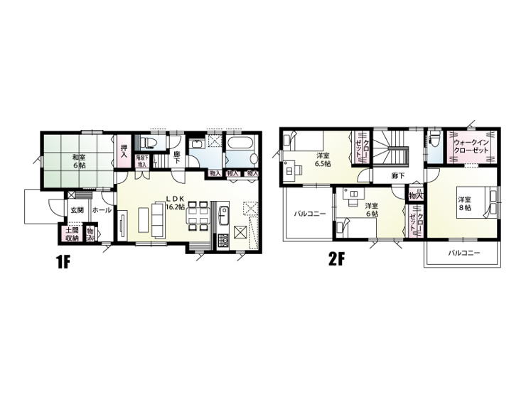 藤井上組（全3区画）1号棟 間取り：食洗機付き♪ウォークインクローゼット×2他、各種収納完備！住み心地の良いファミリー向け4LDK間取りプランです♪