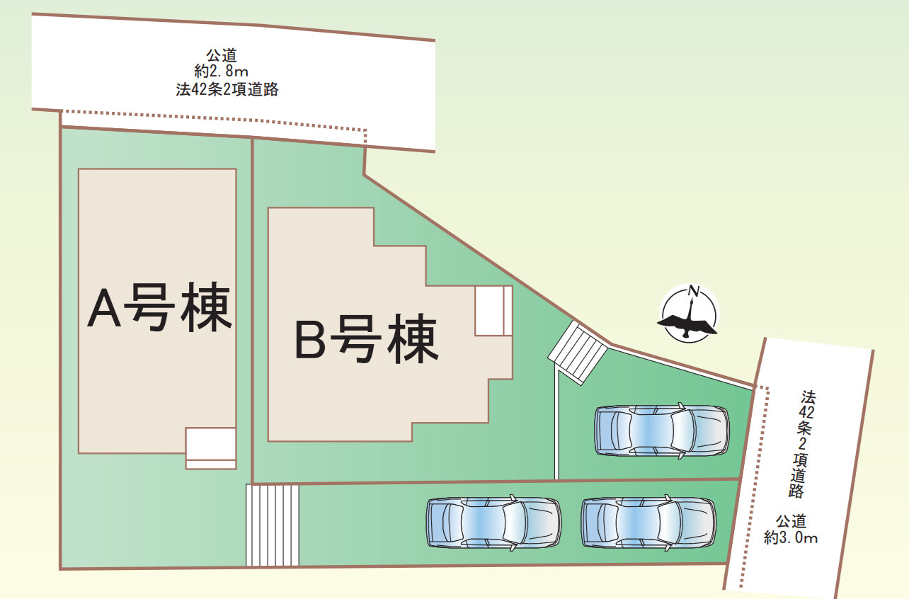 横浜市旭区今宿西町 新築戸建て【仲介手数料無料】カースペース2台の区画図