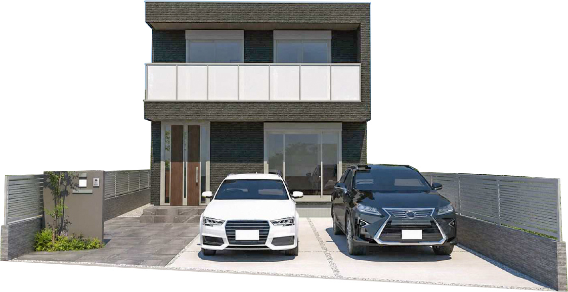 宅地分譲［世田谷区北沢１丁目］の完成予想図|■参考プラン（外観CGイメージ）：建物面積／120.82㎡（36.55坪）　■参考プラン建物価格／4,675万円（税込）※その他付帯工事費用、諸費用等別途発生いたします　※掲載プランは一例です