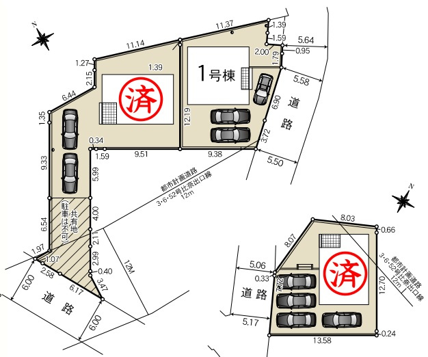 クレイドルガーデン　　富士市今泉第30　　全3棟の区画図|3台駐車可能スペースあります♪