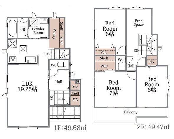 ハートフルタウン　清水町柿田210番　全2棟　の間取り|3LDK
土地面積130.57㎡(39.49坪)　建物面積99.15㎡(29.99坪)