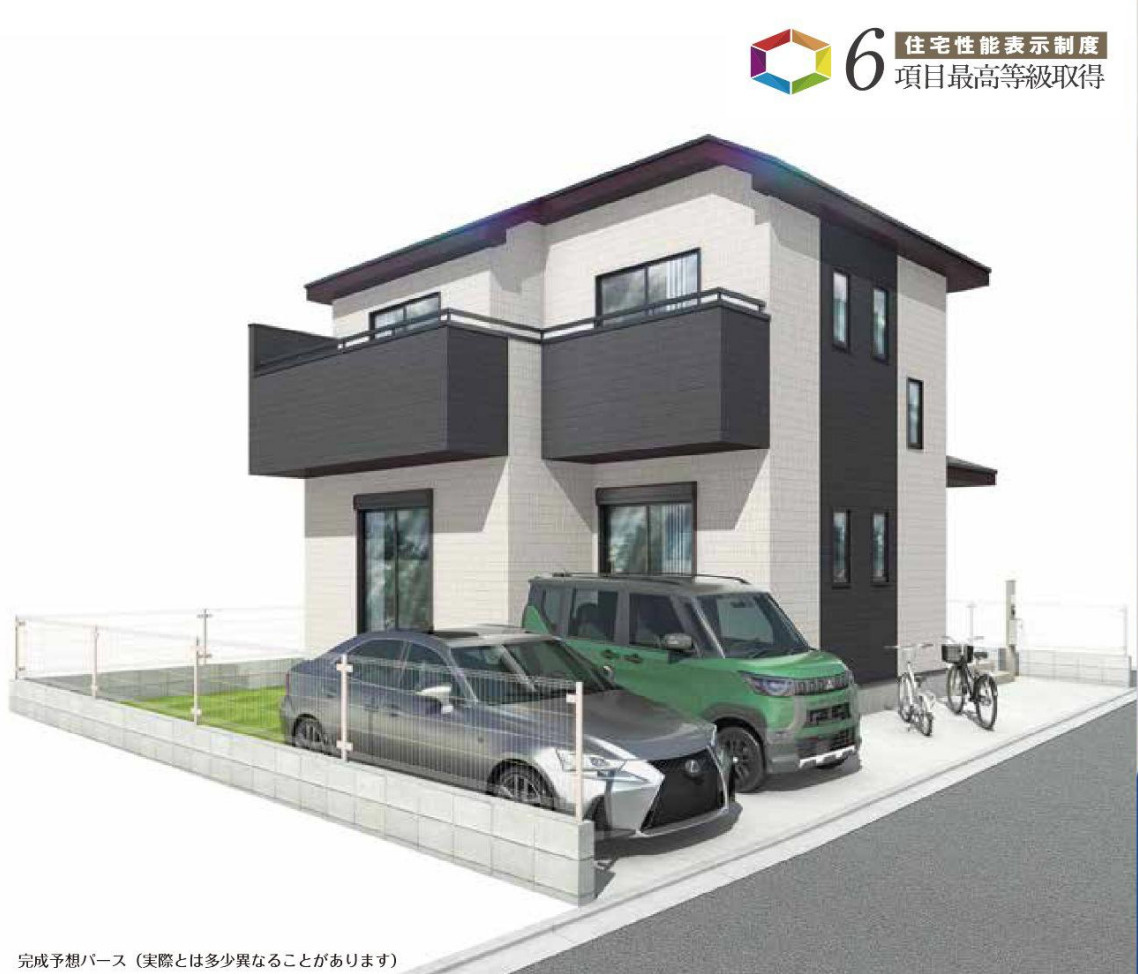 横浜市泉区上飯田町 新築戸建て【仲介手数料無料】カースペース2台の外観パース