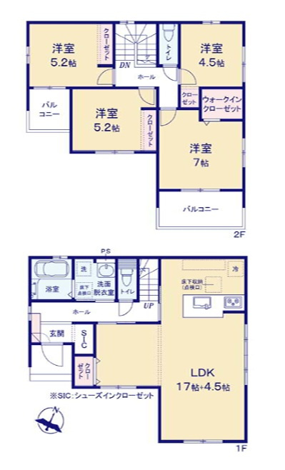高崎市乗附町1期　新築住宅全3棟の間取り|■建坪31.81坪　敷地74.55坪　SIC　WIC　二面バルコニー■