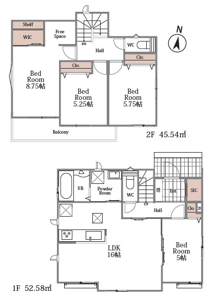 宇都宮市西原町600番　新築住宅全３棟の間取り|■建坪16.28坪　敷地52.12坪　全居室南向き　WIC　SIC　フリースペース■