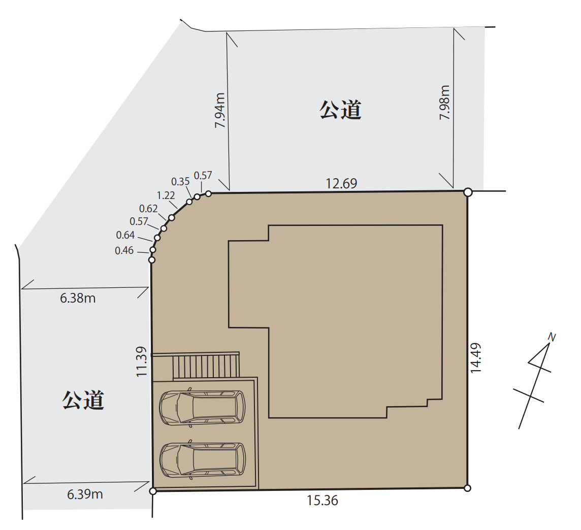 横浜市栄区亀井町 新築戸建て【仲介手数料無料】カースペース2台の区画図