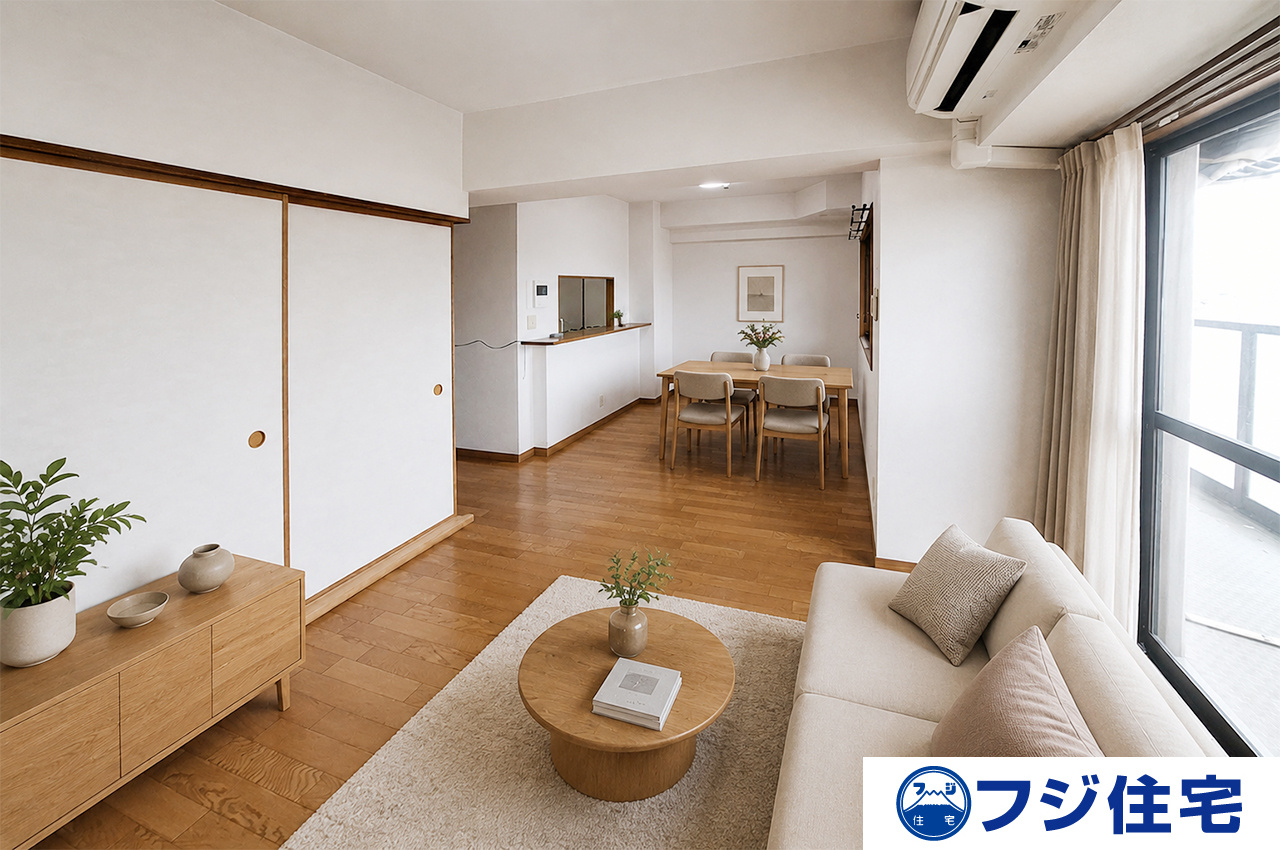 アステージ忠岡の居間・リビング|※バーチャルステージング画像（AI合成）です。合成された家具等は販売価格に含まれません。