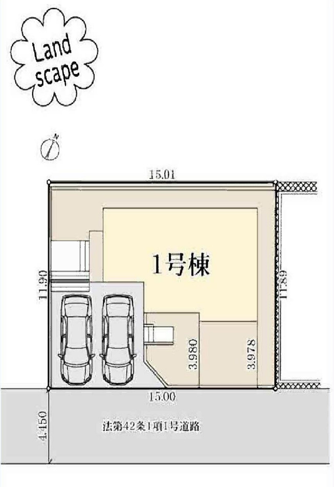 横浜市青葉区大場町 新築戸建て【仲介手数料無料】カースペース2台の区画図