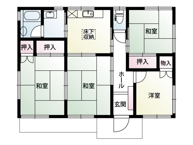 【邑楽郡千代田町福島　中古物件　間取図】　
4DKの平屋です。和室・洋室とあります。