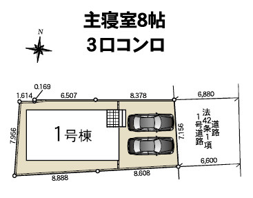宇都宮市簗瀬３丁目の新築一戸建の区画図|前面道路幅員６．６ｍで車の出入りもしやすい立地です♪ＪＲ宇都宮駅まで徒歩２０分、車なら約４分と利便性の高いエリアです！
