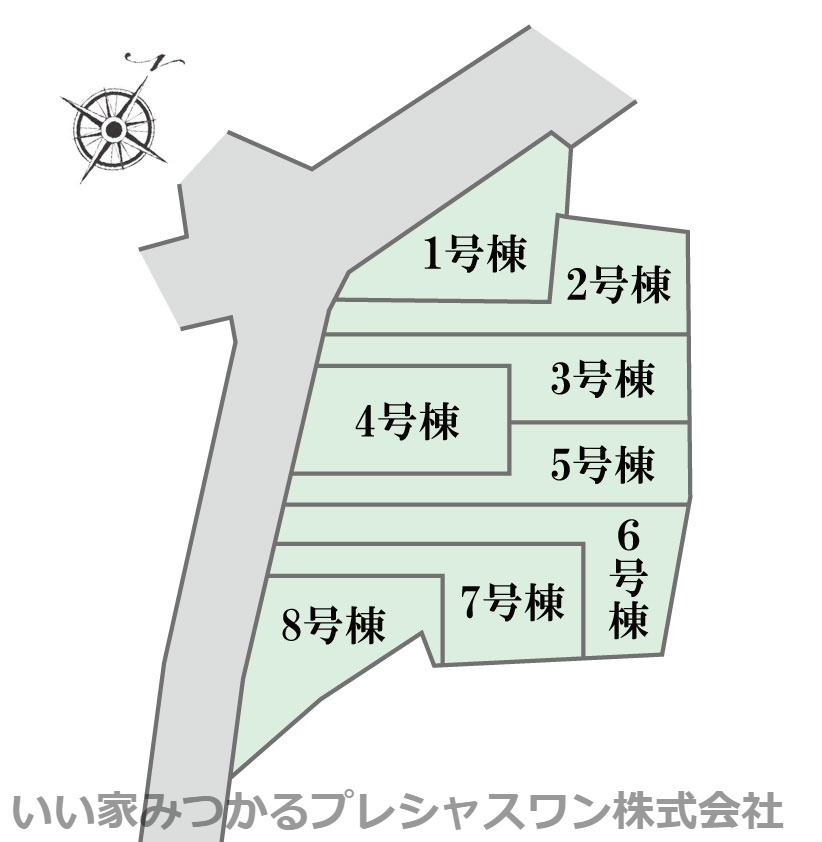 ◆山崎町全８棟開発分譲◆カースペース２台◆３７坪以上◆の区画図