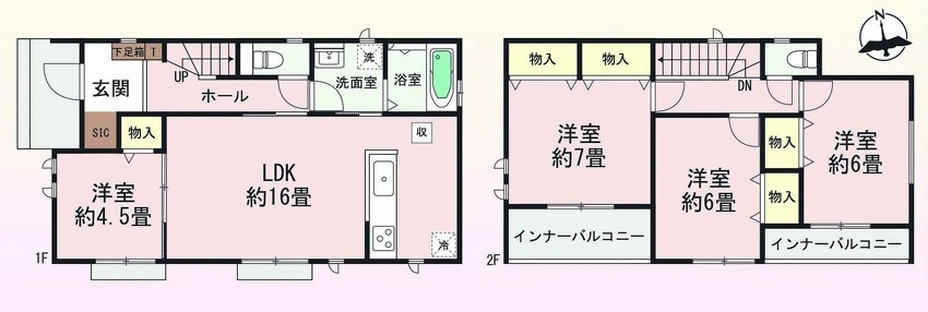 前橋市朝日が丘町　新築住宅全1棟の間取り|■建坪31.87坪　敷地62.81坪　SIC　全居室収納付き　インナーバルコニー■