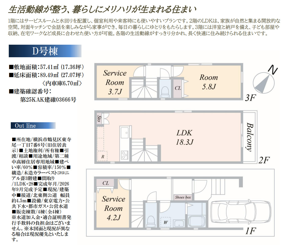 横浜市鶴見区東寺尾1丁目 新築戸建て【仲介手数料無料】の間取り
