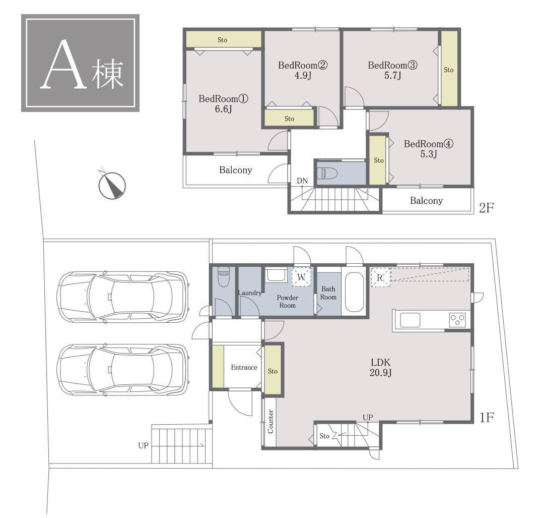 横浜市青葉区美しが丘西3丁目 新築戸建て【仲介手数料無料】カースペース2台の間取り