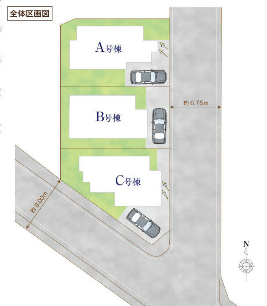 横浜市青葉区大場町 新築戸建 【仲介手数料無料】の区画図