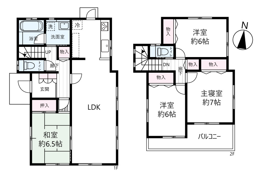 野田市清水戸建の間取り|間取り４LDK 価格３５００万円 専有面積１０４．７４㎡になります！
