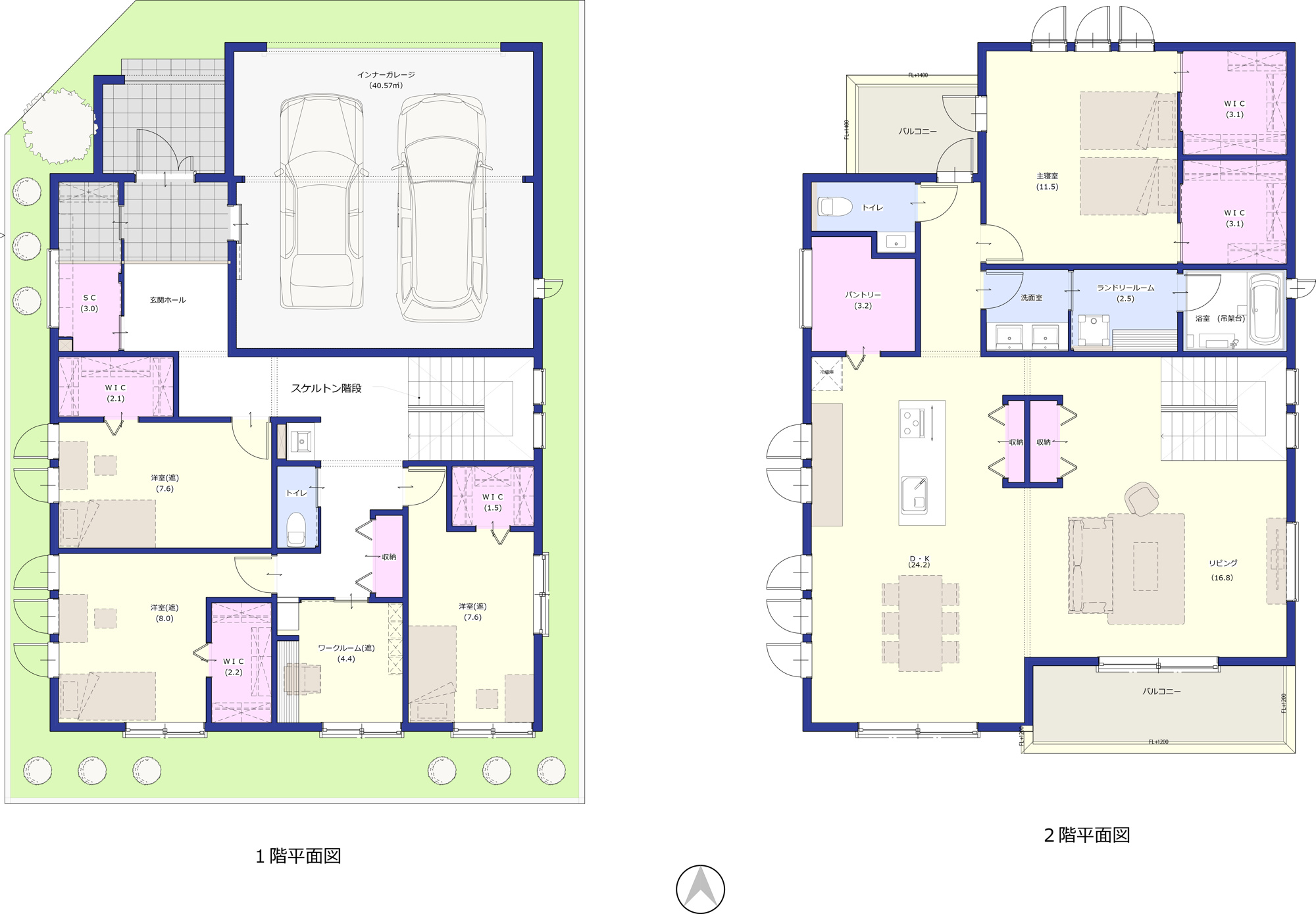 宅地分譲［文京区西片１丁目］の完成予想図|■建物プラン例（間取図）建物面積：257.37m2（77.85坪）、建物価格：14168万円 ※別途、外構工事費・付帯工事費・諸費用等が必要となります　※当該プランの採用および変更は自由に可能です