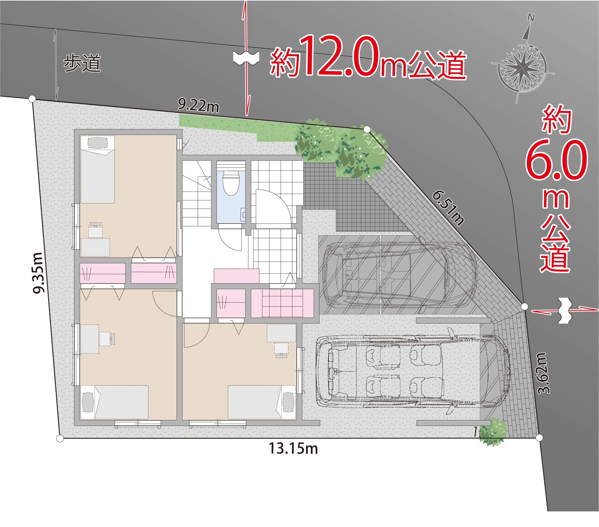 新築分譲［ミラクラス境Ⅱ］の区画図|角地／北側約12m公道・東側約6ｍ公道