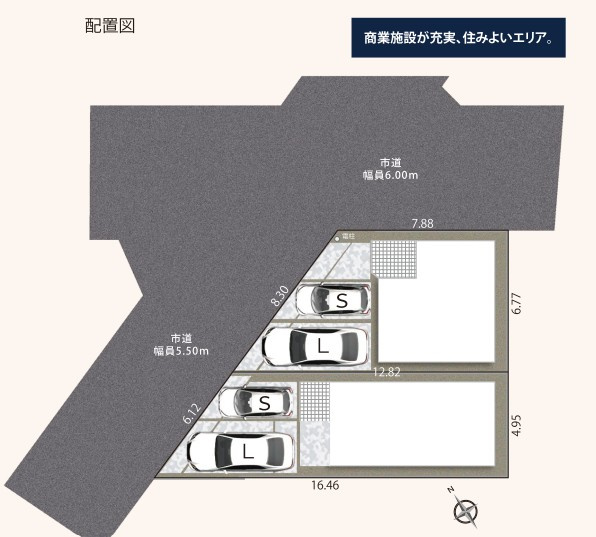 駿河区中原3期　新築分譲住宅　全2棟の区画図|●区画図●
２台以上駐車可能♪ 並列駐車のため、車の出し入れが楽々♪