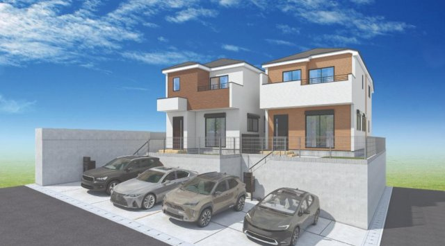 横浜市戸塚区平戸5丁目 新築戸建て【仲介手数料無料】カースペース2台の外観パース