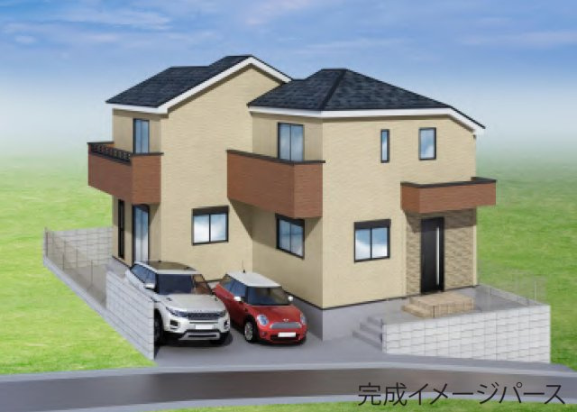 横浜市金沢区釜利谷東7丁目 新築戸建て【仲介手数料無料】カースペース2台の外観パース